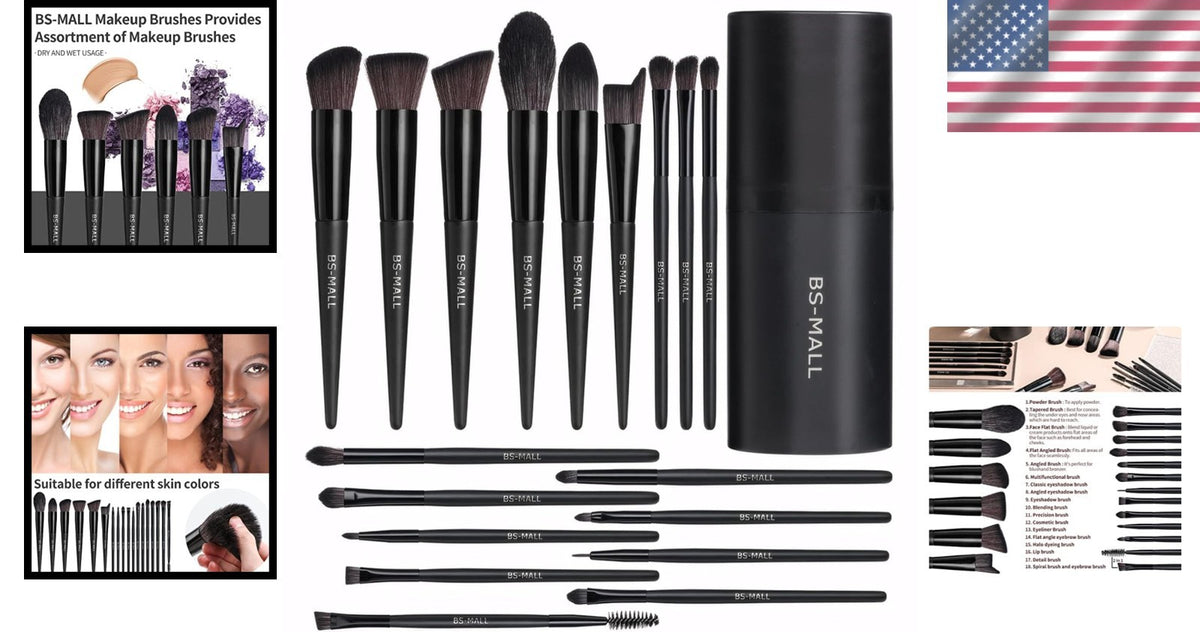 18-Piece Synthetic Makeup Brush Set with Black Travel Case for Flawless Application