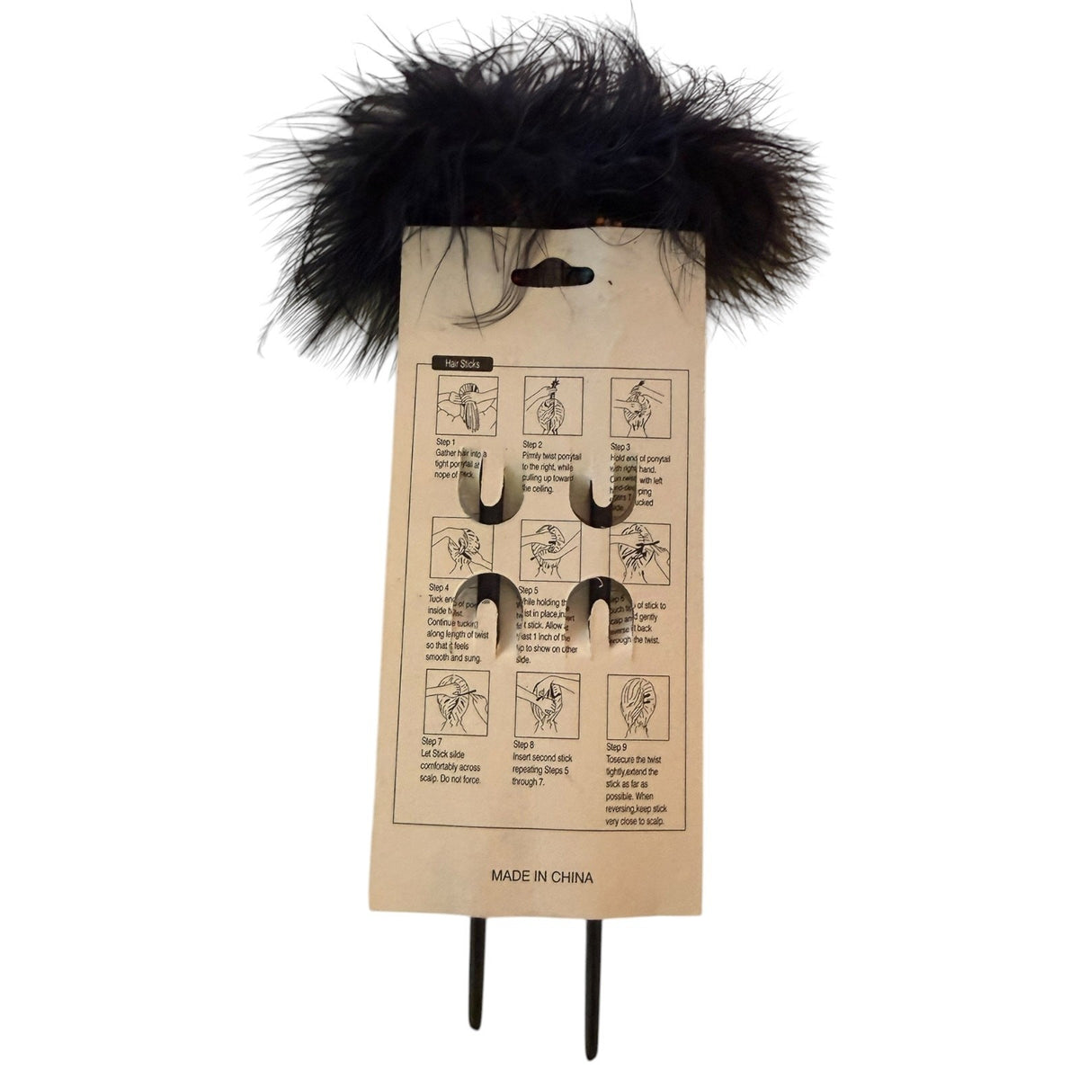 Black Feather Beaded Chopstick Hair Sticks Set