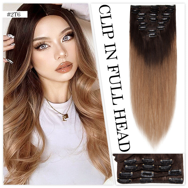 Clip in Hair Extensions 100% Remy Human Hair Full Head Set - Straight Styles