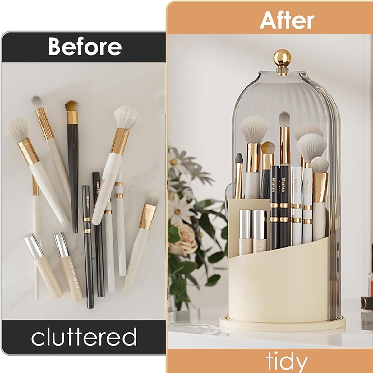 Toothbrush Storage Rack with 360° Rotating Base & Transparent Lid