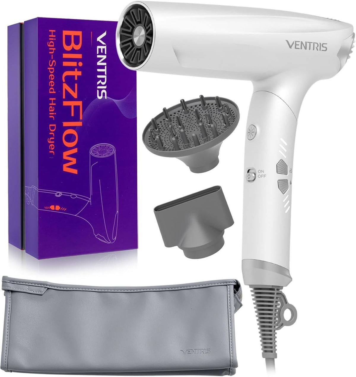 Cordless Travel Ionic Hair Dryer with Diffuser & Multiple Heat Modes