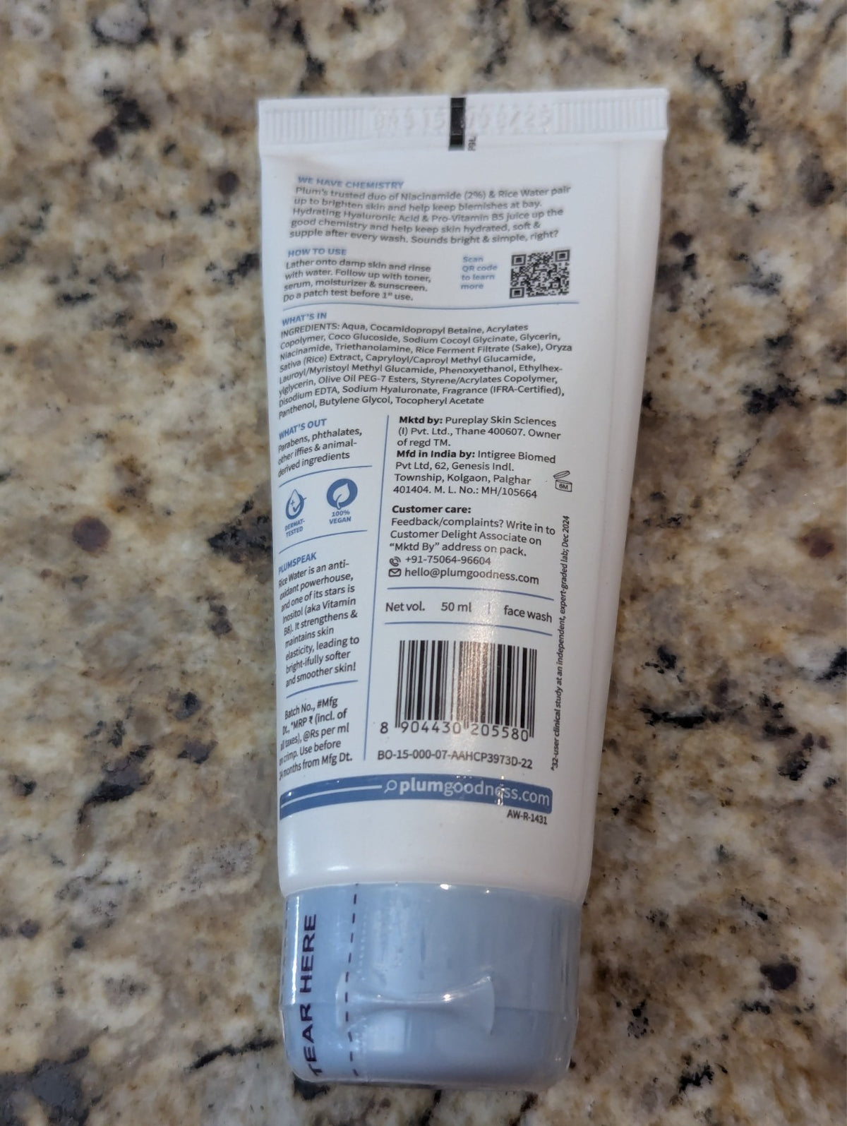 Plum Brightening Face Wash with Rice Water & Niacinamide - 1.69 oz