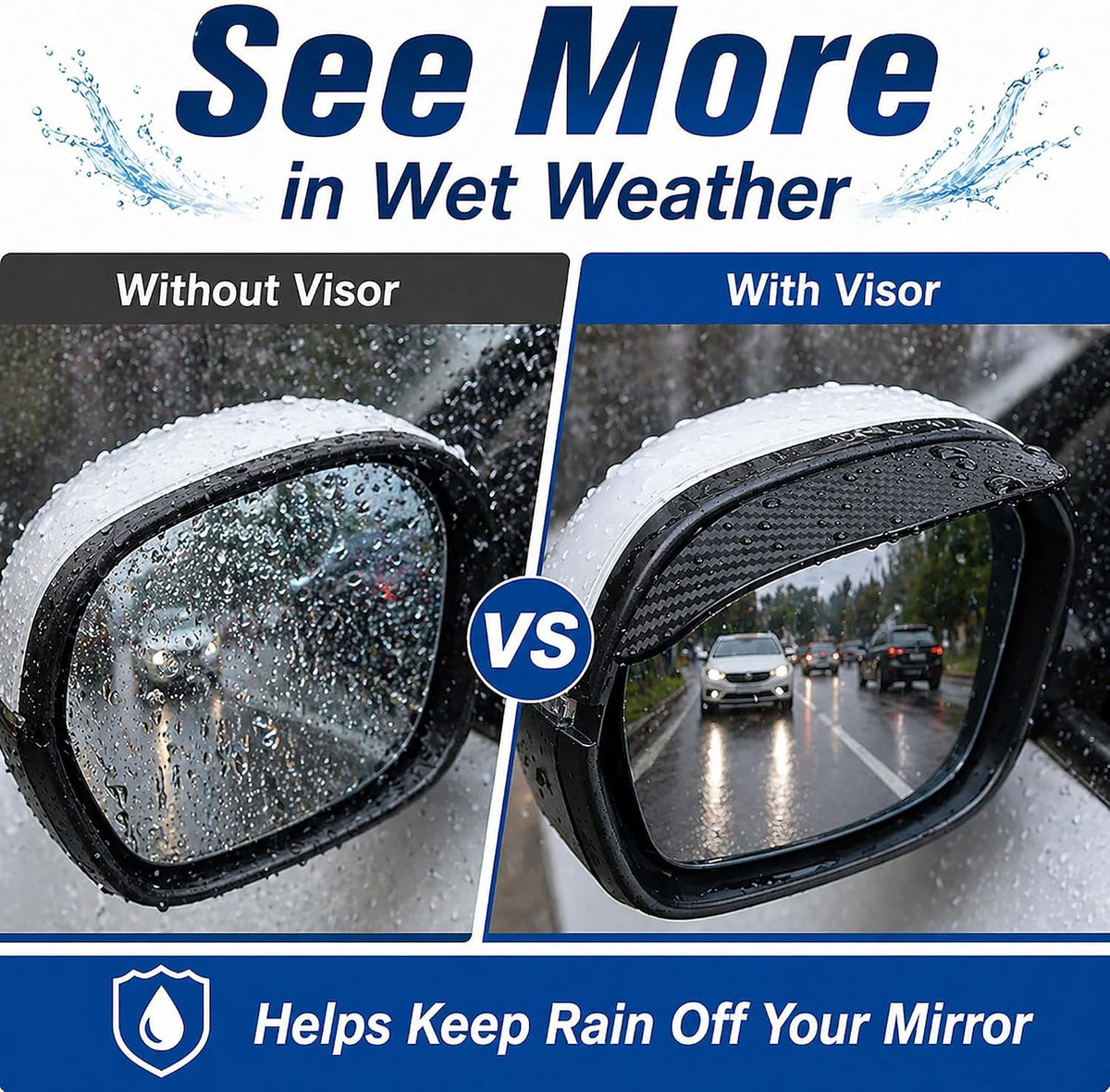 2PCS Car Side Mirror Rain Guards Silicone Rain Cover Universal Fit