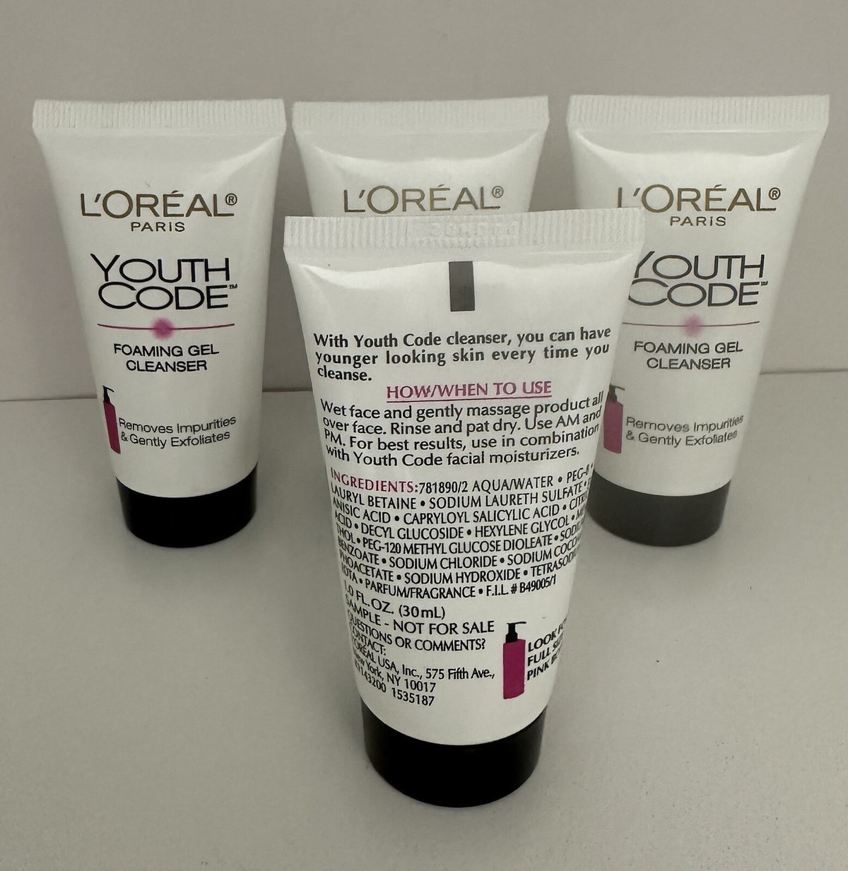 L’Oréal Youth Code Foaming Gel Cleanser 1.0 oz – Travel Lot of 4