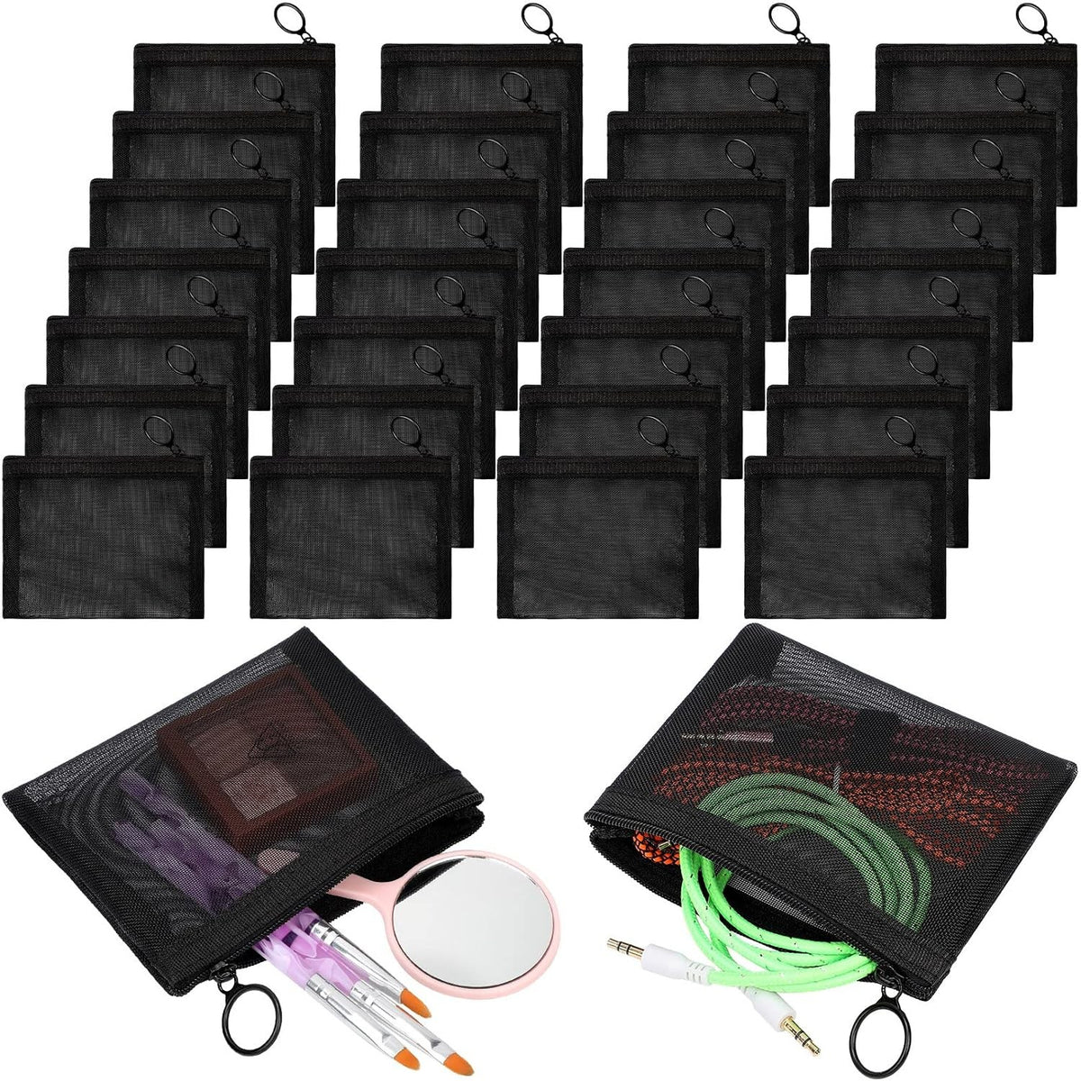 Black Nylon Zipper Pouches 5x4 Inches Mini Mesh Bags for Makeup Keys & More
