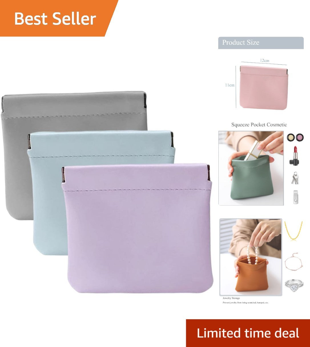 Self-Closing Makeup Bags Set - Waterproof Portable Cosmetic Storage