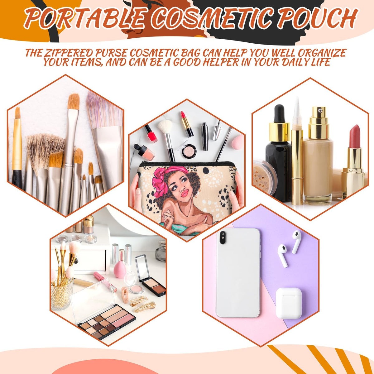 12-Piece Black Women Makeup Bag Set with Leopard Print – Travel & Cosmetic Pouches