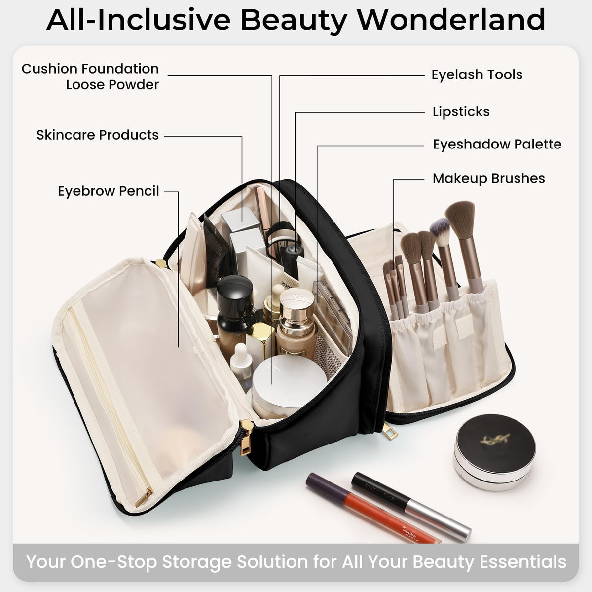 Large Capacity Travel Makeup Bag with Water-Resistant Material & Multiple Compartments