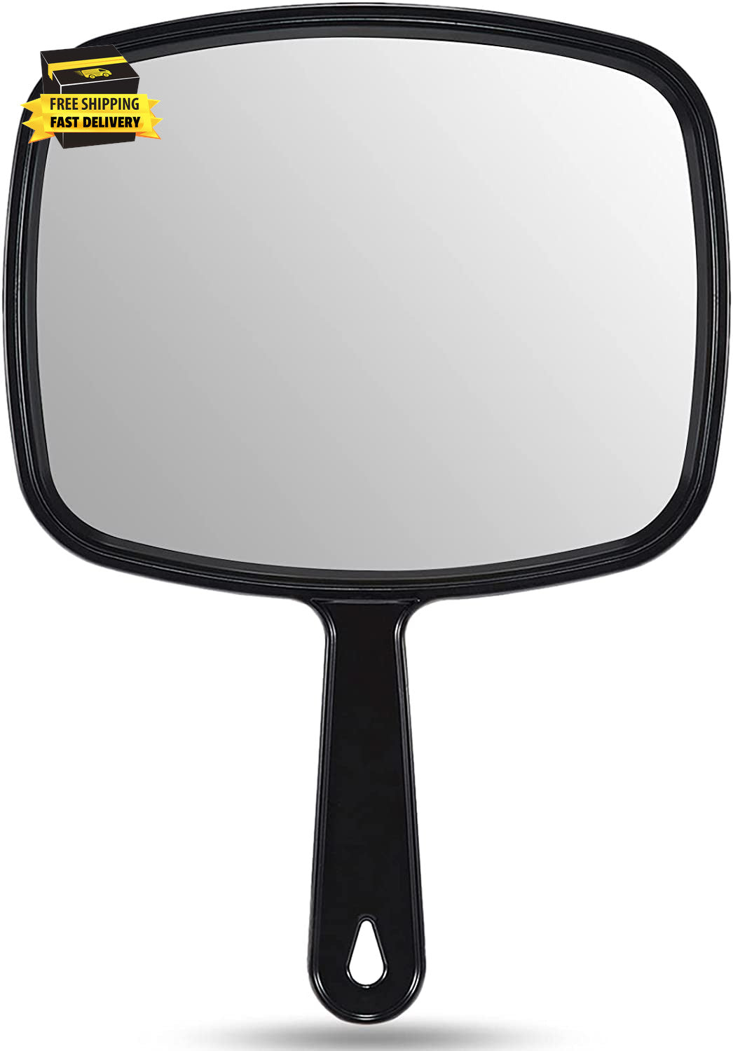 Black Handheld Mirror 9.3 x 6.6 Inches with Handle for Makeup & Grooming