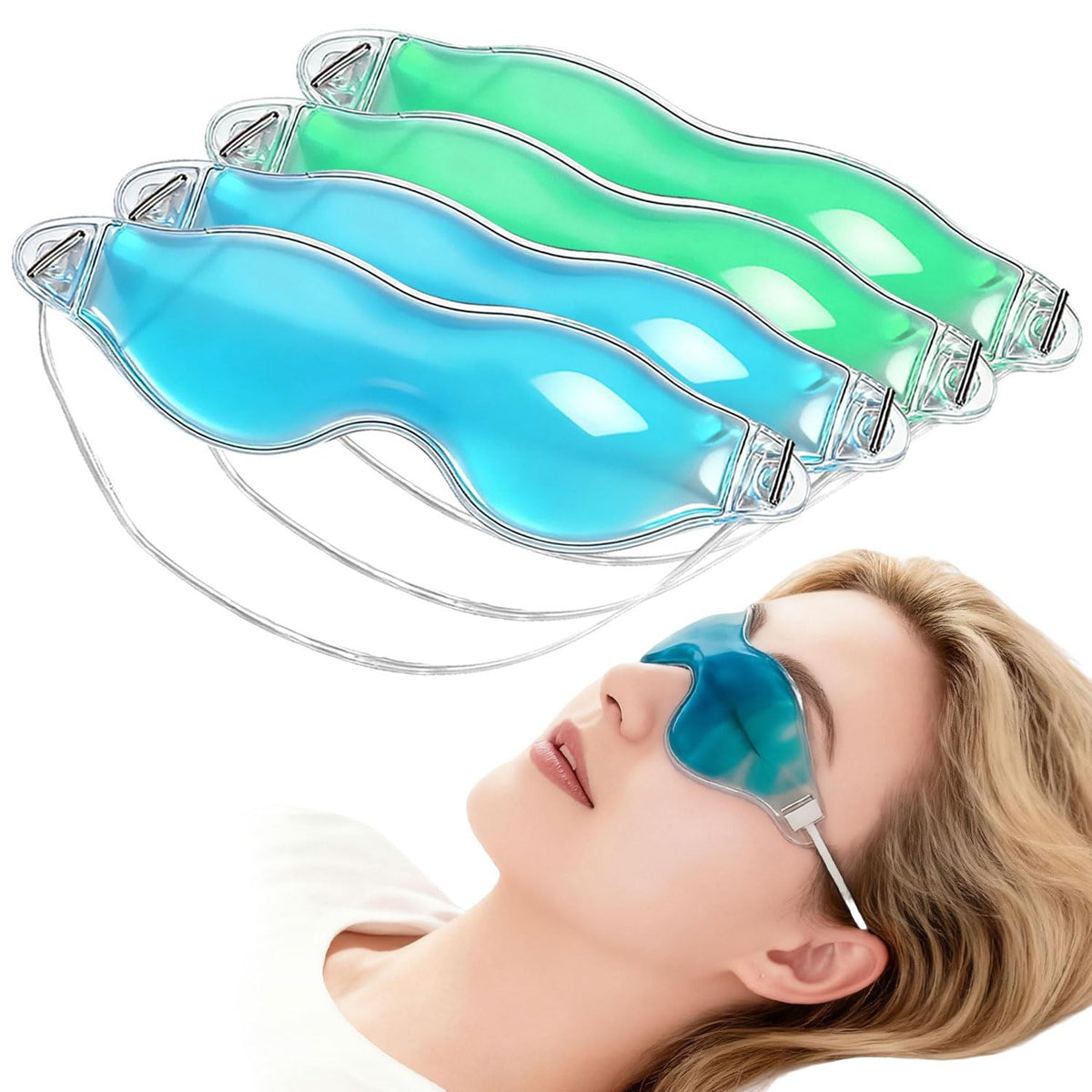 Cooling Eye Masks 4 Pack - Reusable Cold Compress for Puffy Eyes & Dark Circles