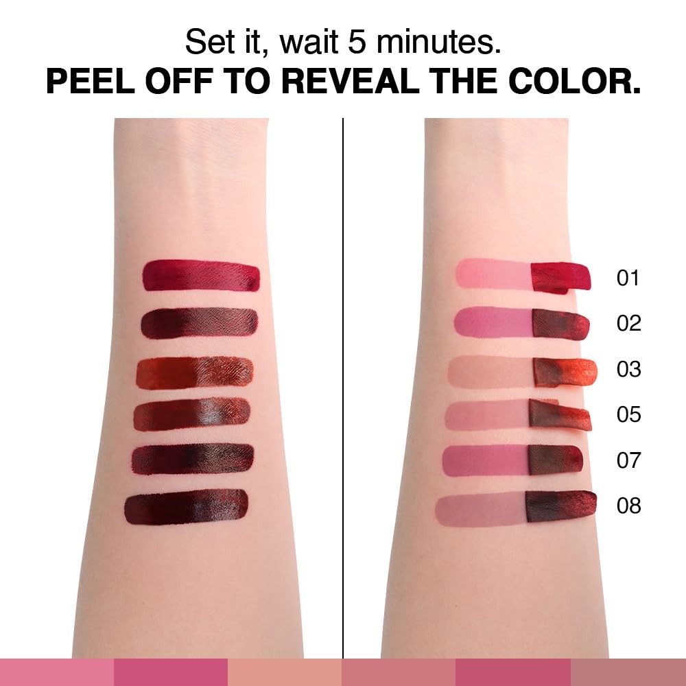 Peel Off Matte Liquid Lip Gloss - Long-lasting, Smudge-proof, 8 Shades