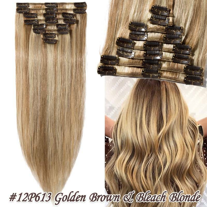 Clip In Hair Extensions Full Head Remy Human Hair 8-24 Inch Multiple Colors & Lengths