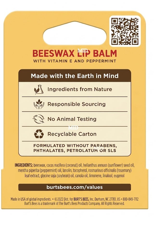 Natural Beeswax Lip Balm Set - Peppermint & Vitamin E, 2 Pack