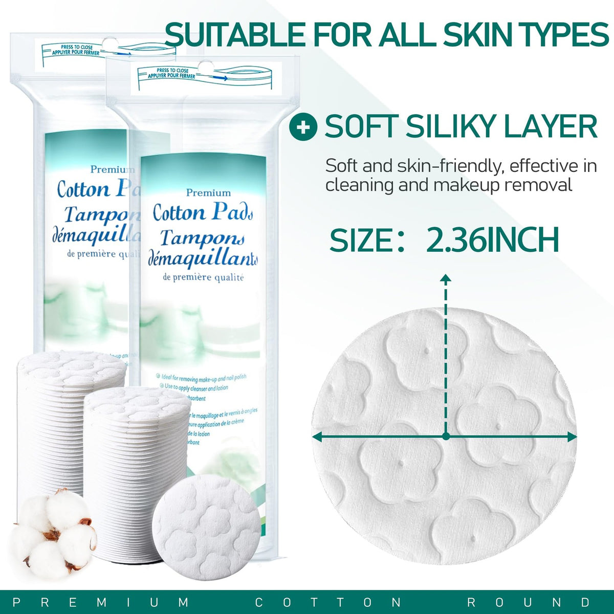 Cotton Rounds for Face - 300 Count, 2.36 Inch Diameter, Hypoallergenic & Gentle