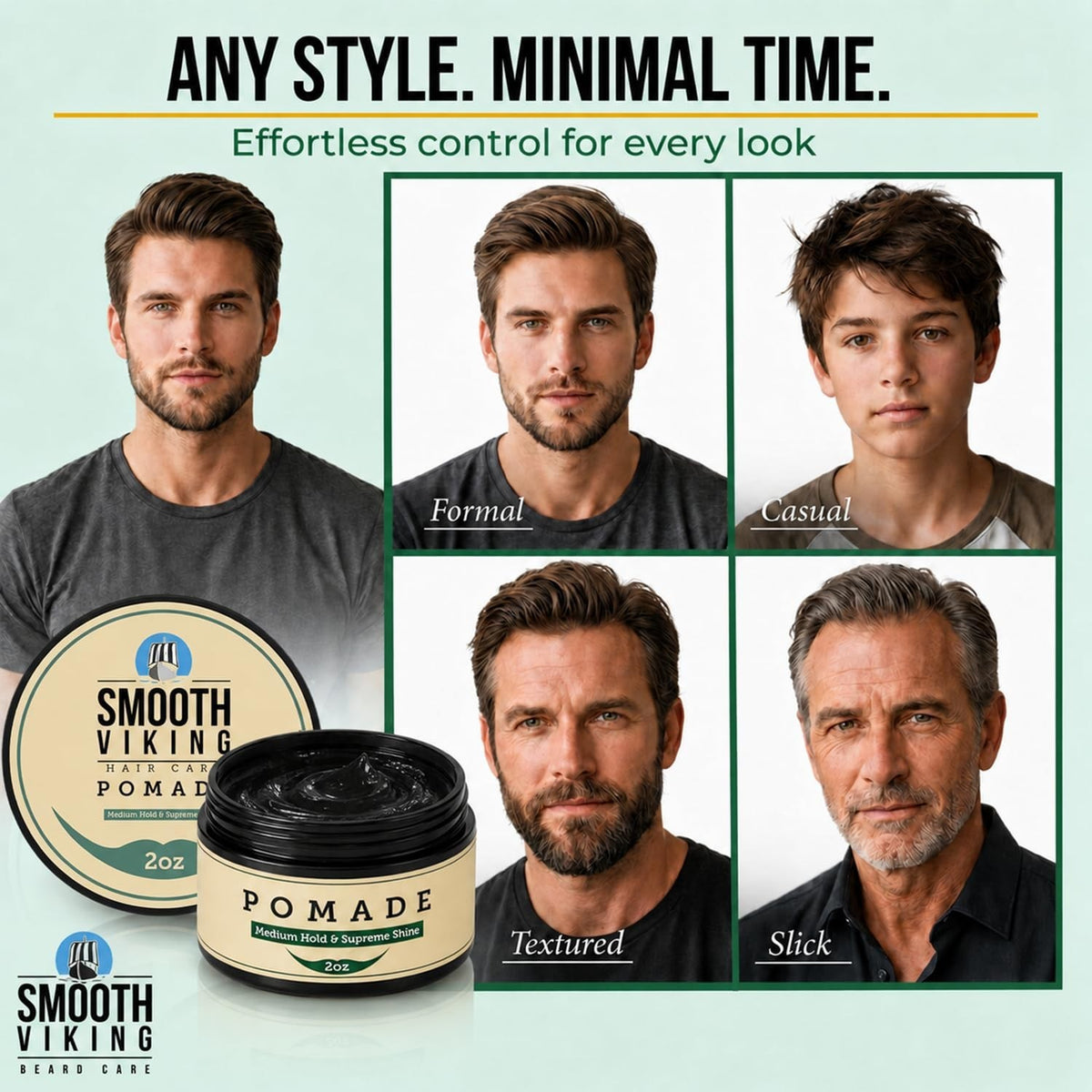 Men's Water-Based Pomade - Strong Hold, Silicone-Free, 2oz