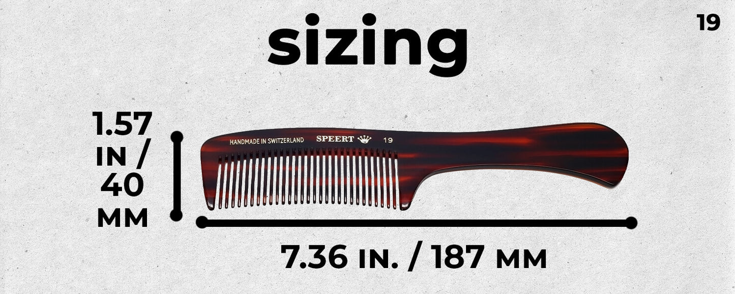 Handmade Swiss Tortoise Cellulose Acetate Comb 7.38 Inches - Style #19