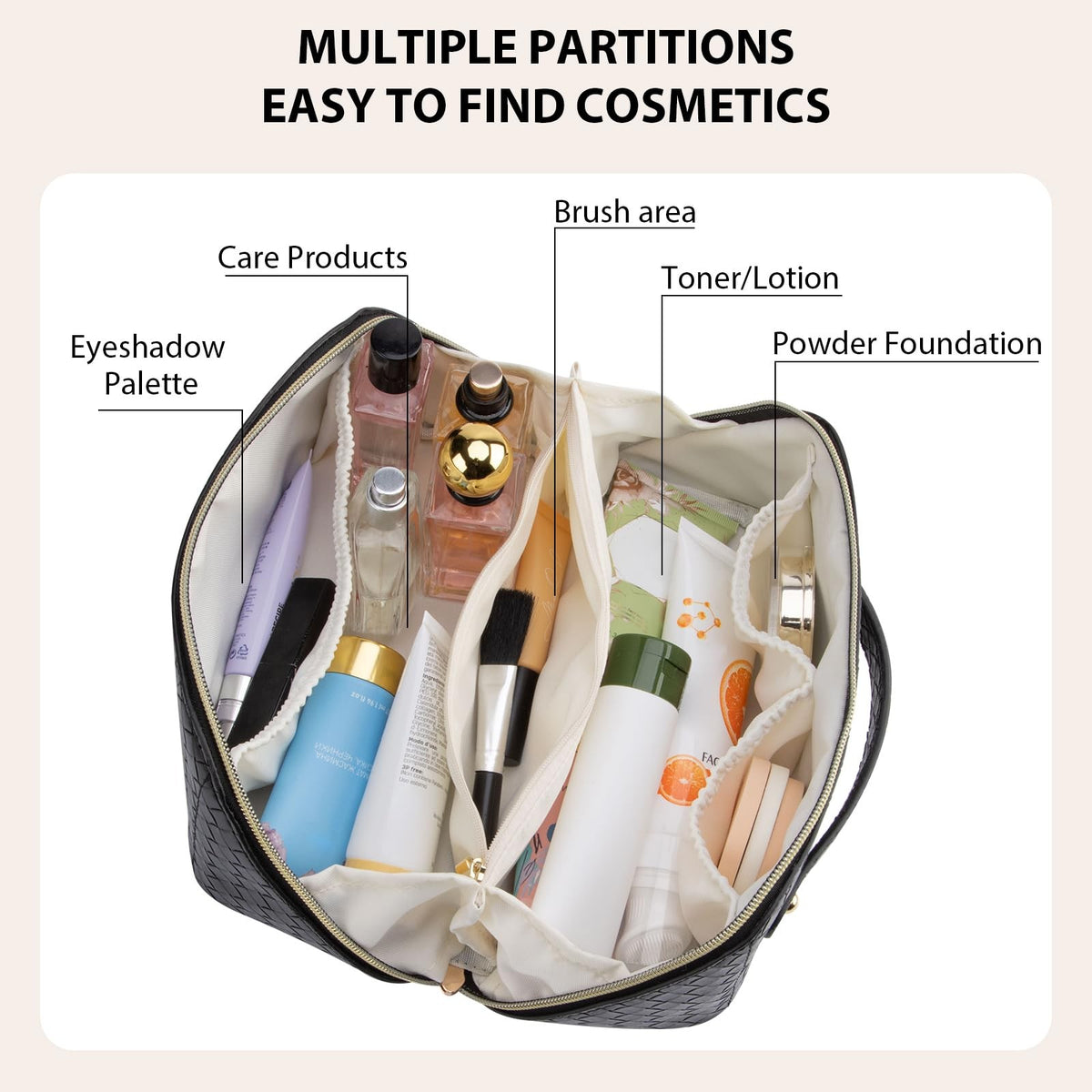 Large Capacity Waterproof Travel Makeup Bag with Multiple Compartments