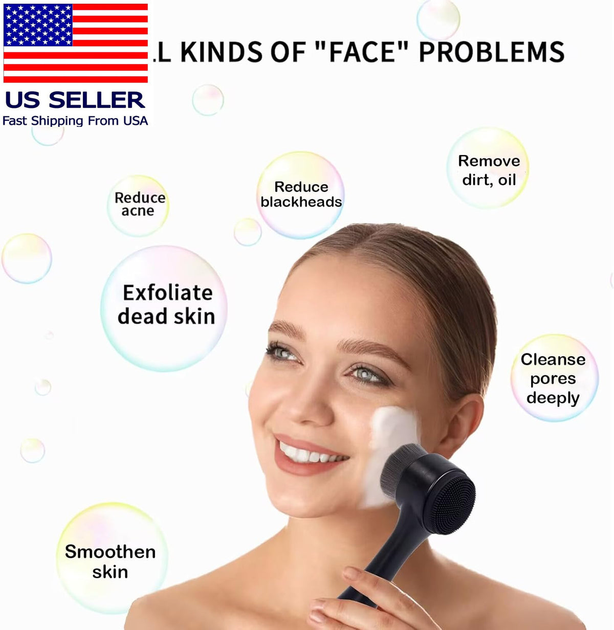 2-in-1 Facial Cleansing Brush with Silicone Exfoliating & Soft Bamboo Charcoal Brush