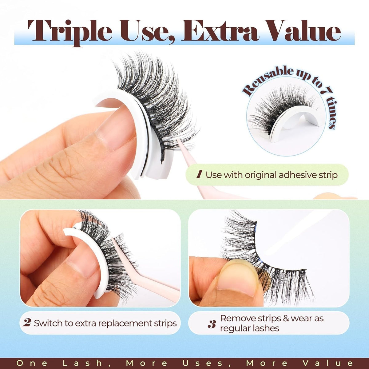 Self Adhesive False Eyelashes Natural Waterproof Reusable 5 Pairs