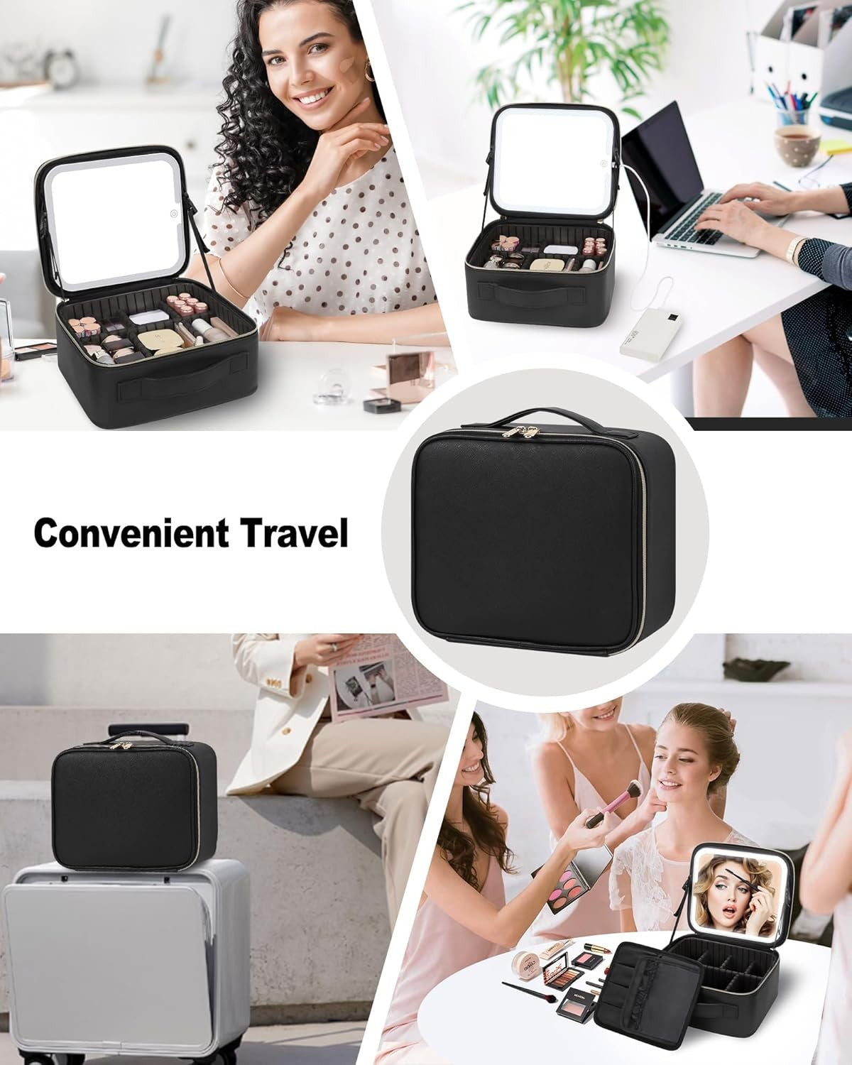 Travel Makeup Bag with LED Light Mirror Cosmetic Organizer