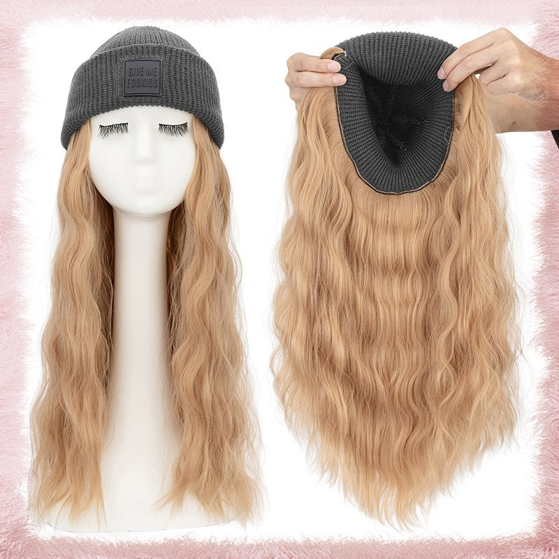 Women Knitted Wavy Wig Winter Beanie Hat - Long Curly Synthetic Hair