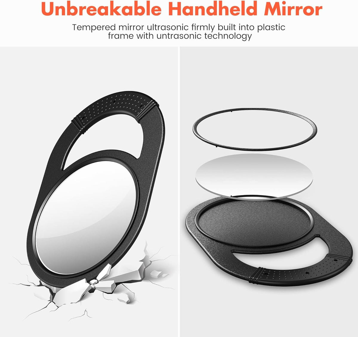 Unbreakable Hand Mirror with Handle for Salon & Barber Use - Durable, Anti-slip Grip