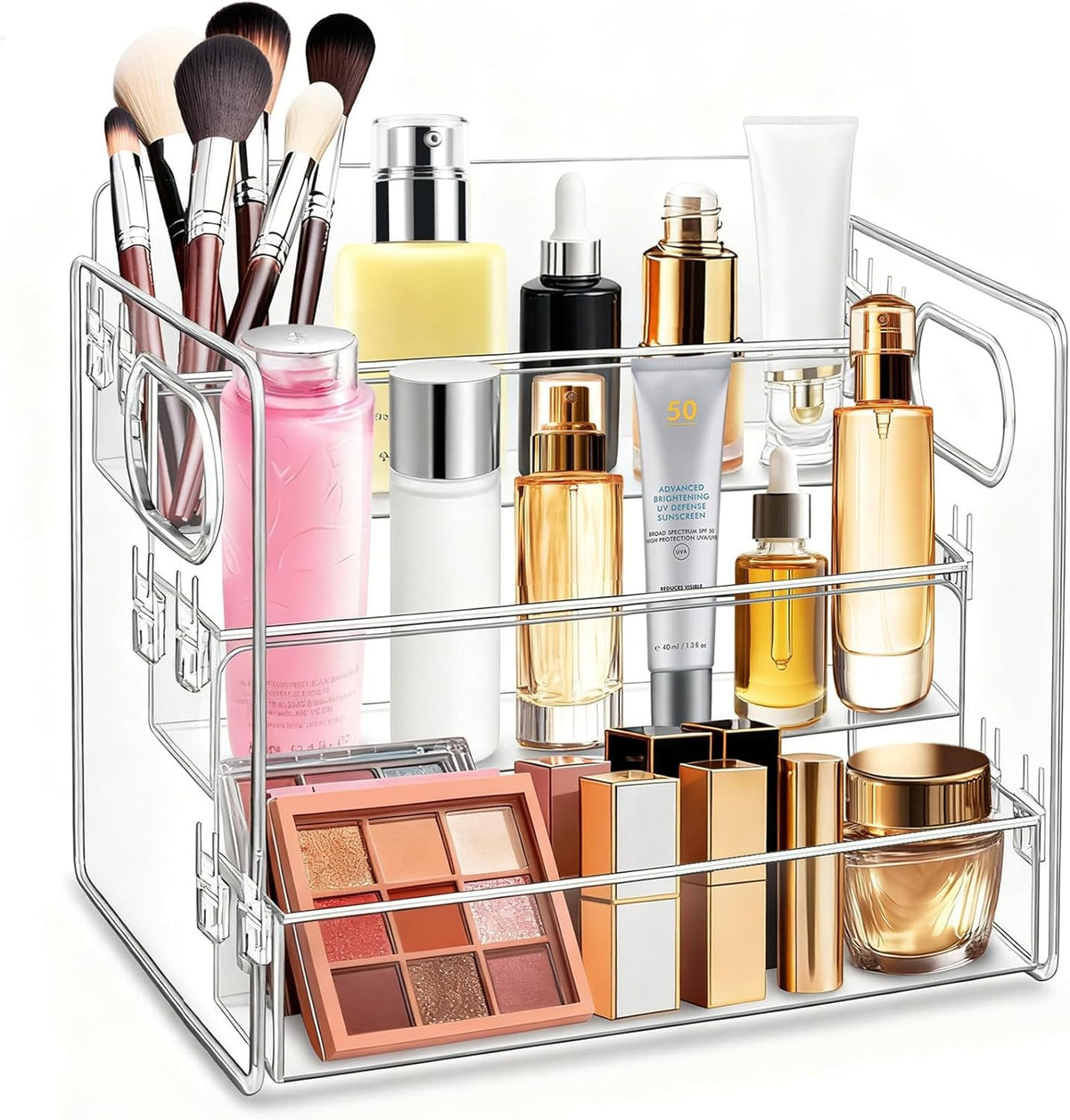 Bathroom Counter Cosmetic Organizer with Multi-Tiered Storage Shelf for Makeup and Perfumes