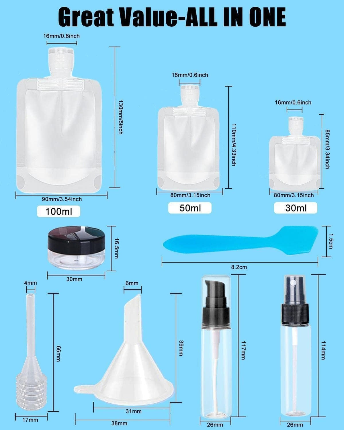 17 Pack TSA-Approved Travel Toiletry Bags Leak-Proof Refillable Containers