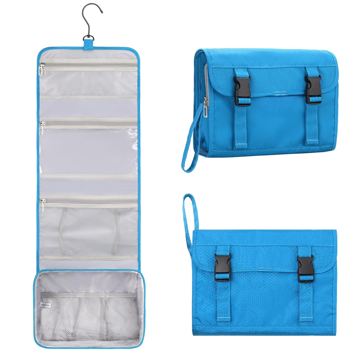 Large Travel Hanging Toiletry Bag with Multiple Compartments & Water-Resistant Nylon - Blue