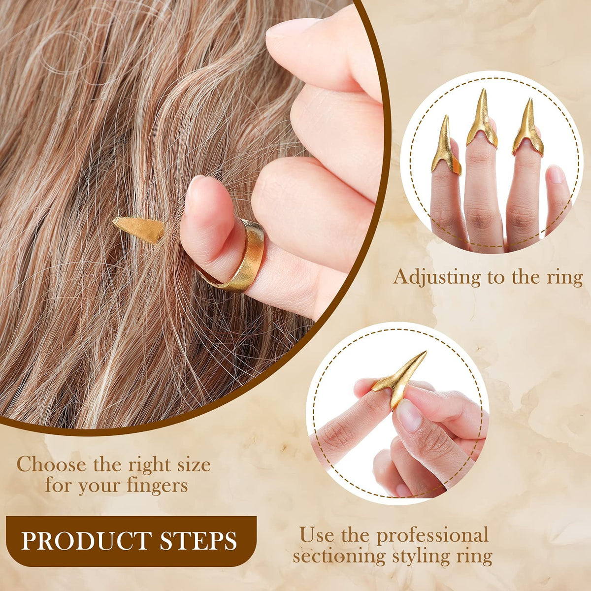 Zopeal 9 Pieces Stitch Braid Tool Finger Hair Parting Standard, Gold,