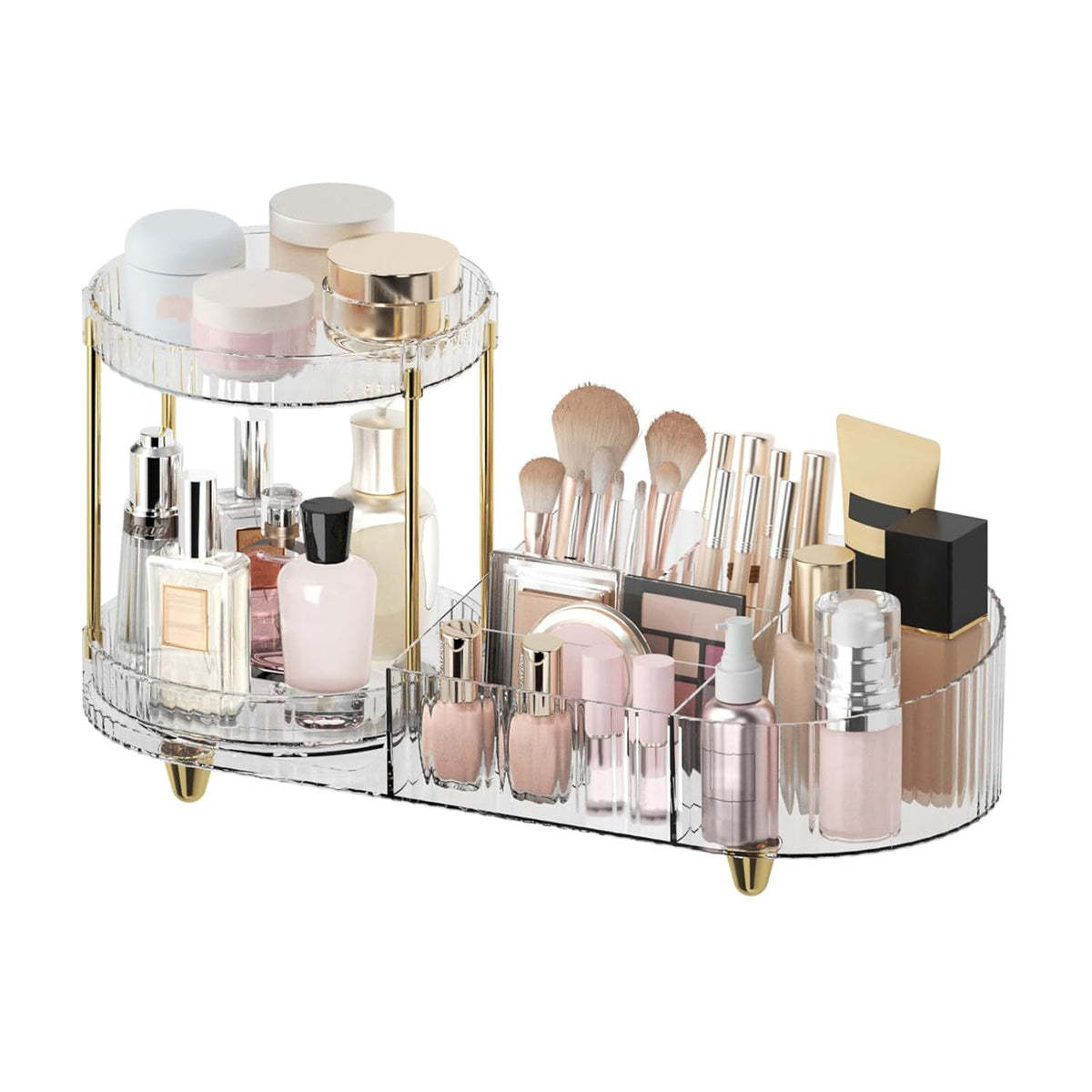 Rotating Makeup Organizer with 5 Compartments for Vanity and Countertop