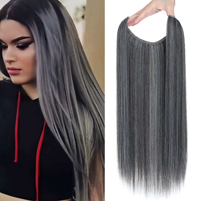 Invisible Wire Hair Extensions - Natural Synthetic Length & Body Wavy or Straight