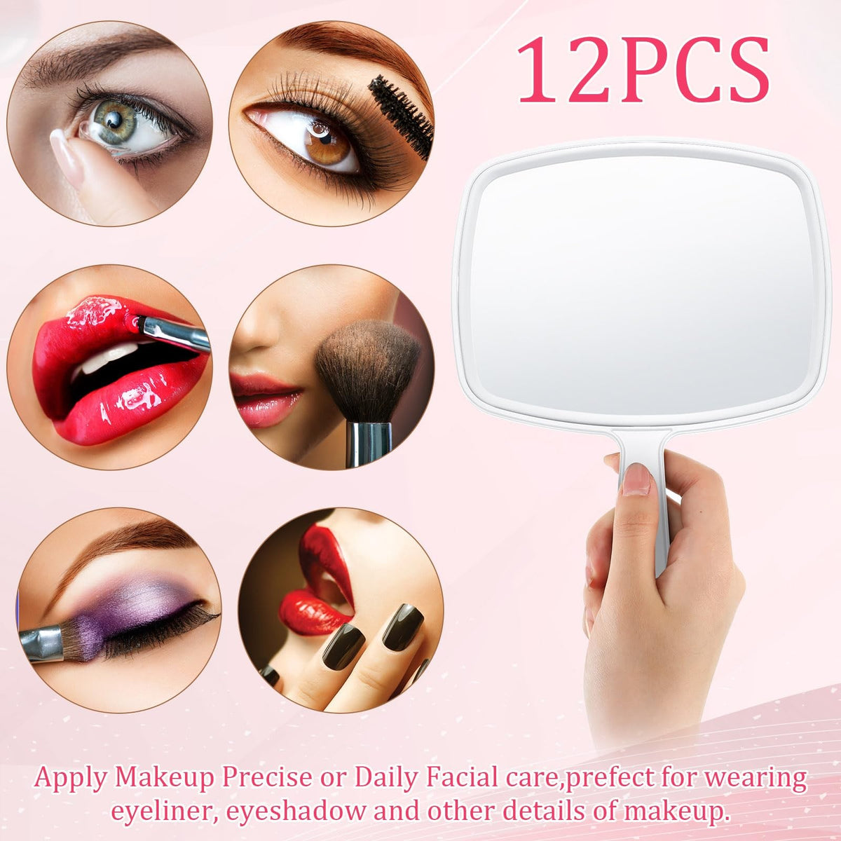12 Pack Handheld Makeup Mirrors with Handle for Vanity and Wall Mounting