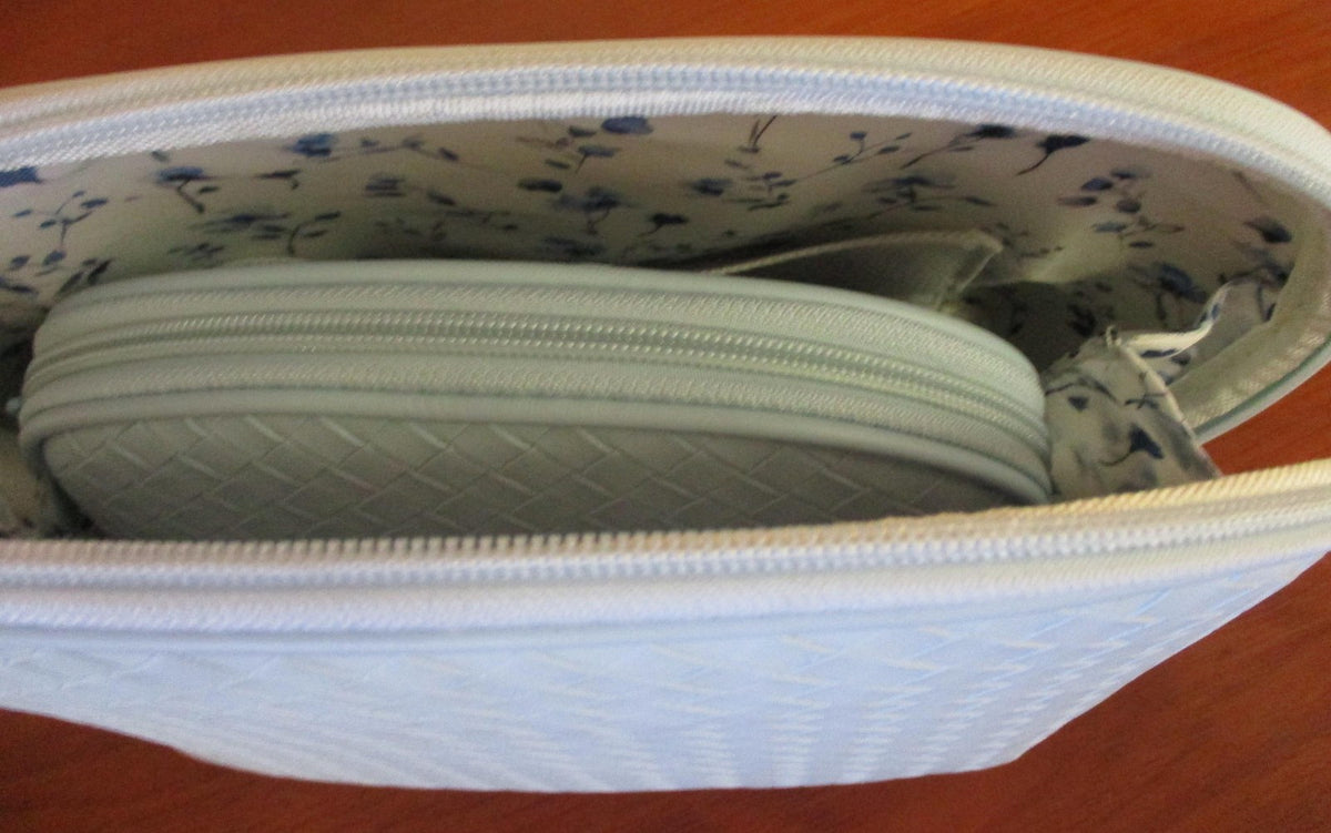 Travel Cosmetic Bag Set with LED Mirror - Blue Woven Makeup Organizer