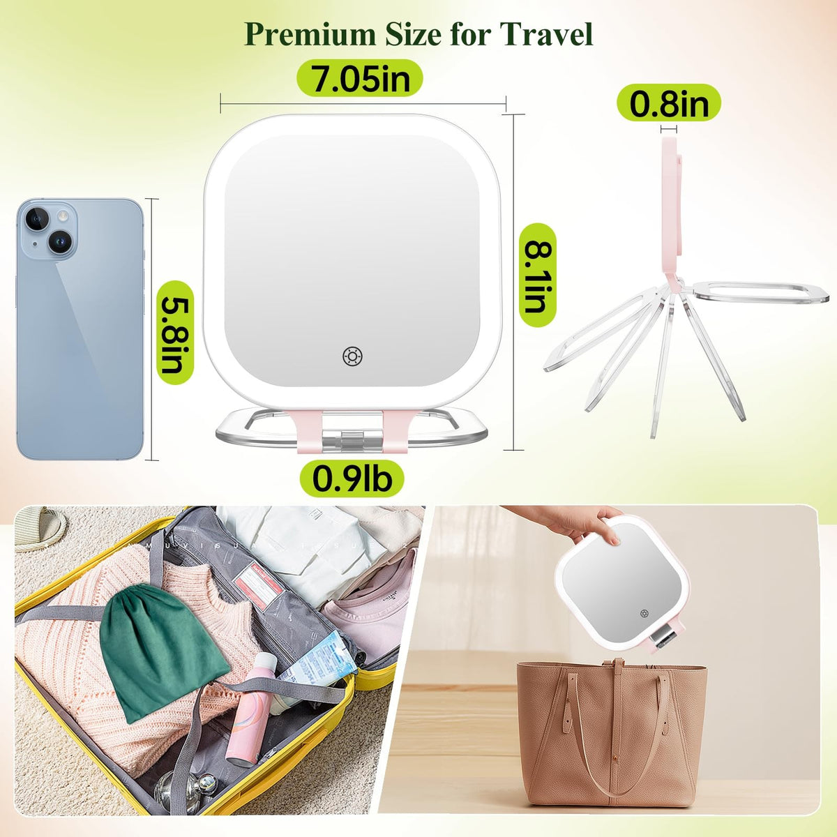 30X Travel Magnifying Mirror with Light - 7 Inch Double Sided Pink Vanity Mirror Rechargeable Portable Makeup Mirror