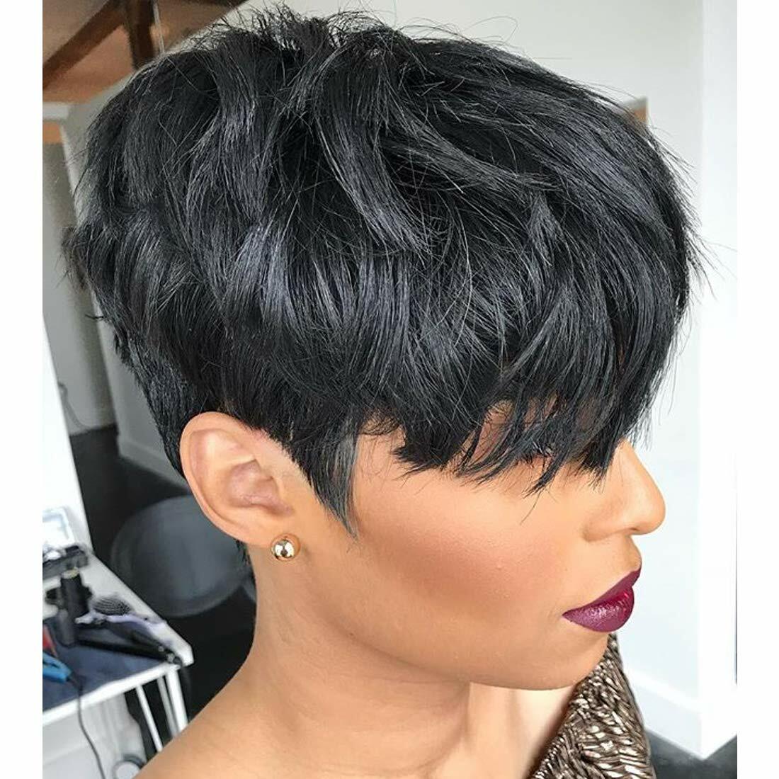 Black Pixie Cut Wig - Straight Human Hair Daily Wear Full Wig for Cosplay and Fashion