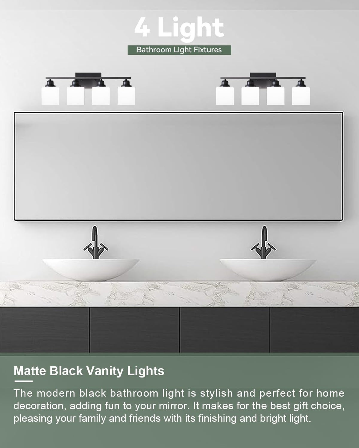 Matte Black 4-Light Bathroom Vanity Light Fixture - Modern Wall Mount
