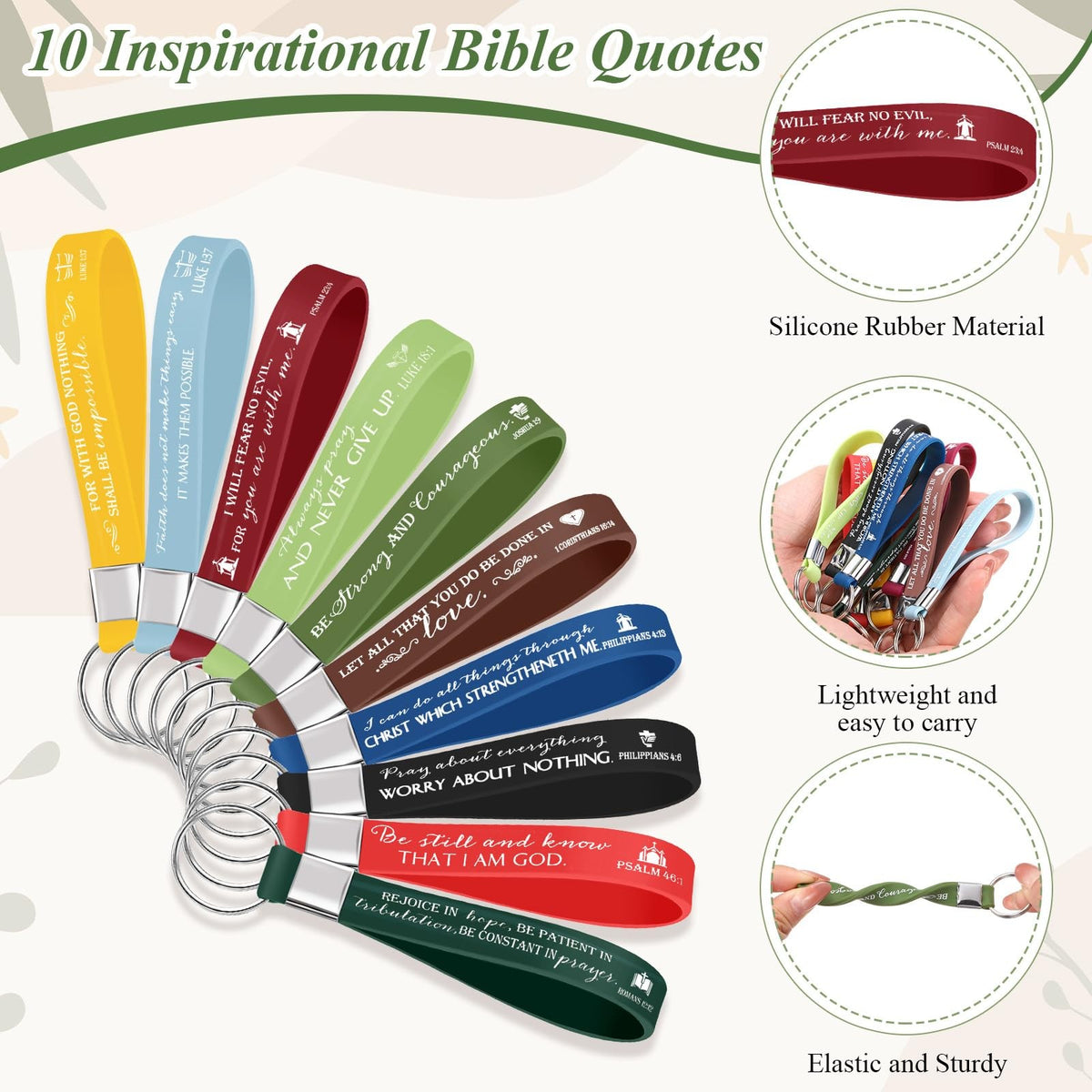 Christian Bible Keychains & Canvas Cosmetic Bags Set - Inspirational Quotes, 20 Pieces