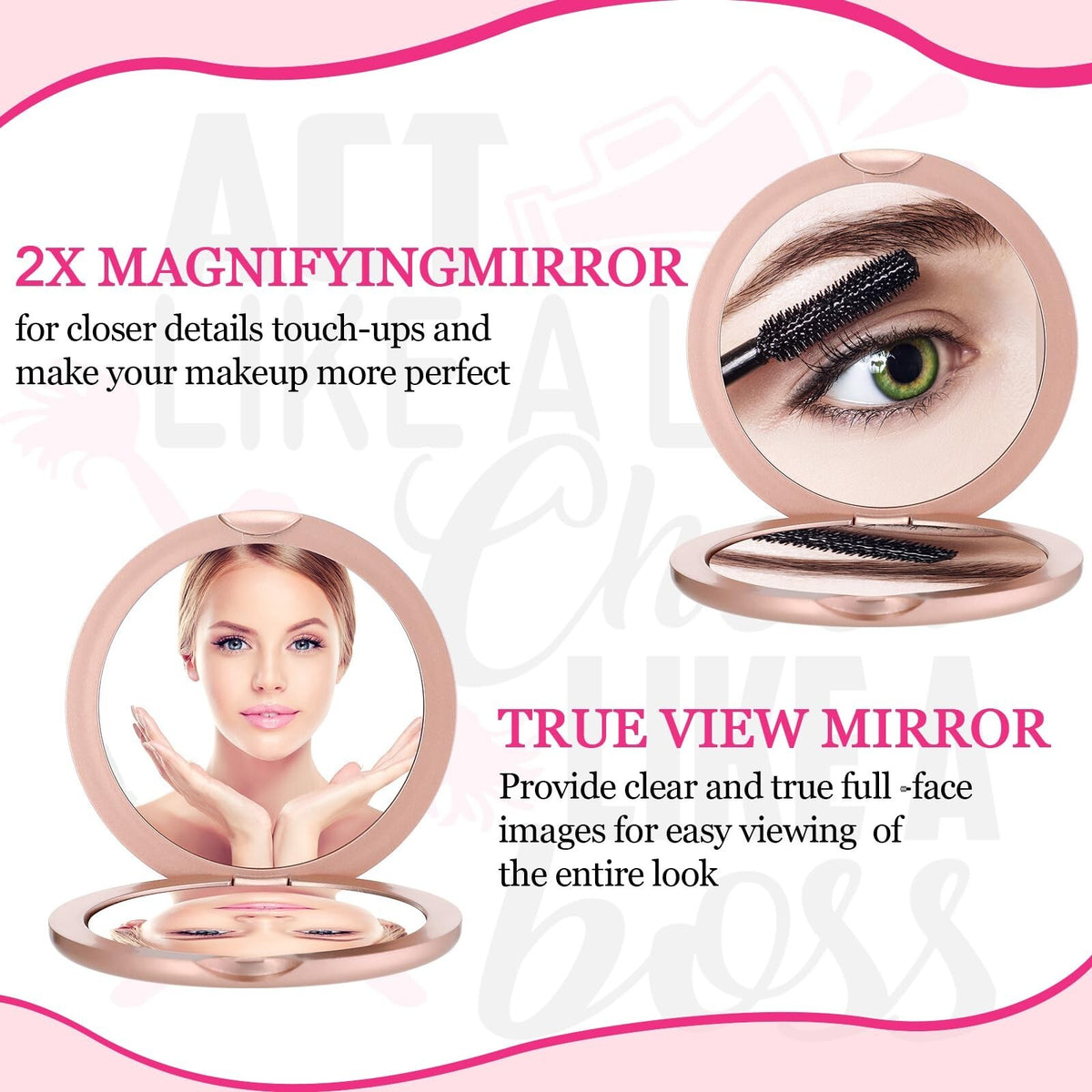 Inspirational Compact Mirror Set with Thank You Cards - Rose Gold Gift for Women