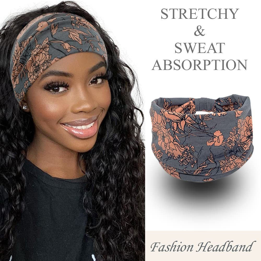 Wide Headbands for Women, 4 Pack Boho 1 Count (Pack of 4), Print