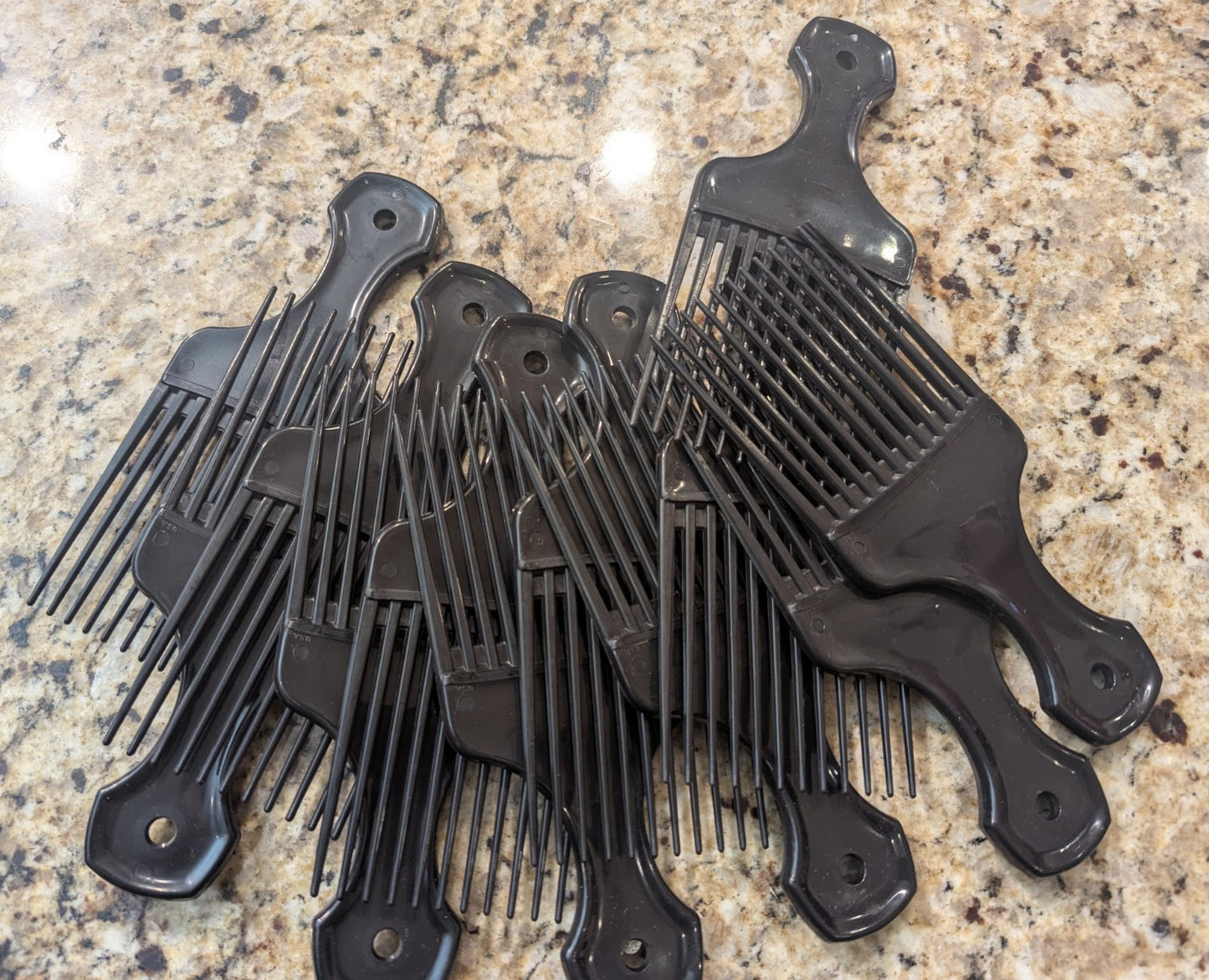 7-Inch Wide Tooth Detangling Hair Pick Comb Black 12 Pack
