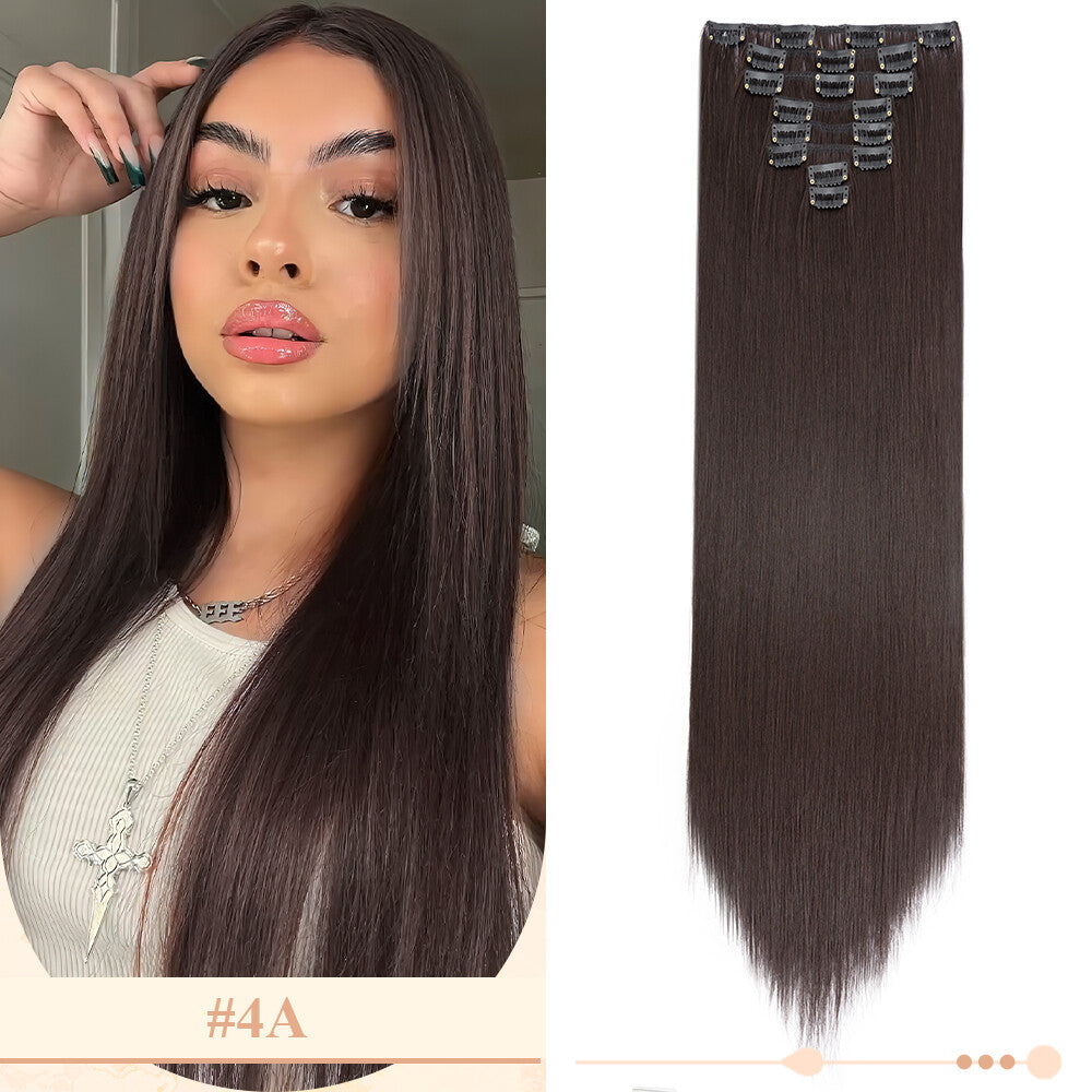 Clip-In Hair Extensions Full Head Ombre Highlight Synthetic Thick Hair 8-24 Inches