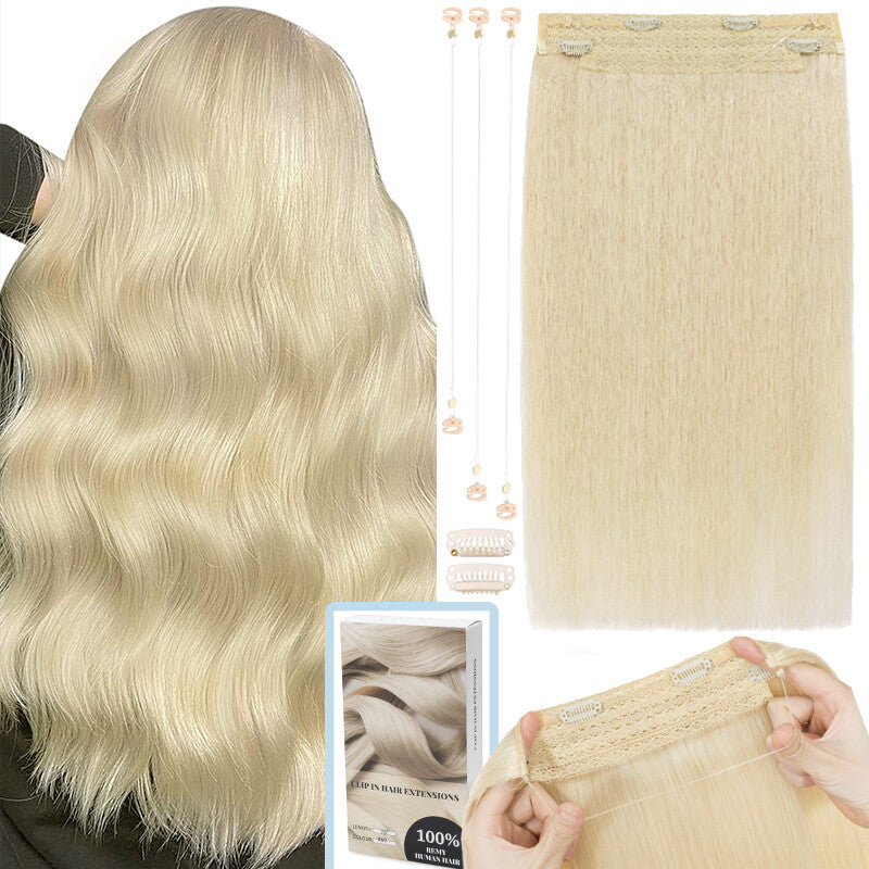 Thick Clip-In Remy Human Hair Extensions Headband Hairpiece & Ring