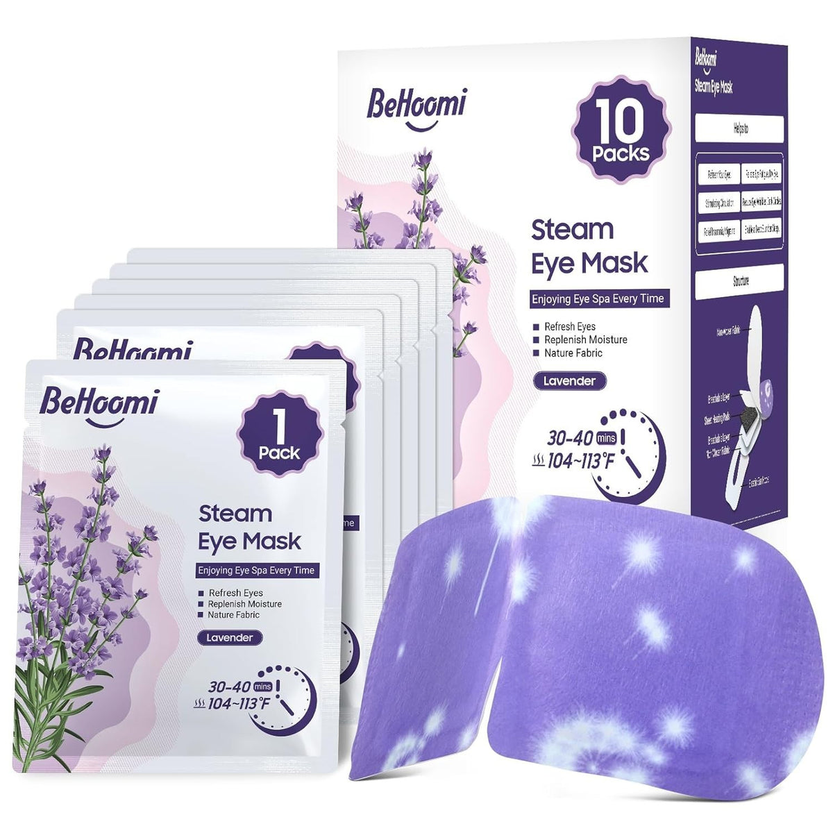 Travel Lavender Scented Eye Masks for Puffy Eyes Relief - 10 Pack