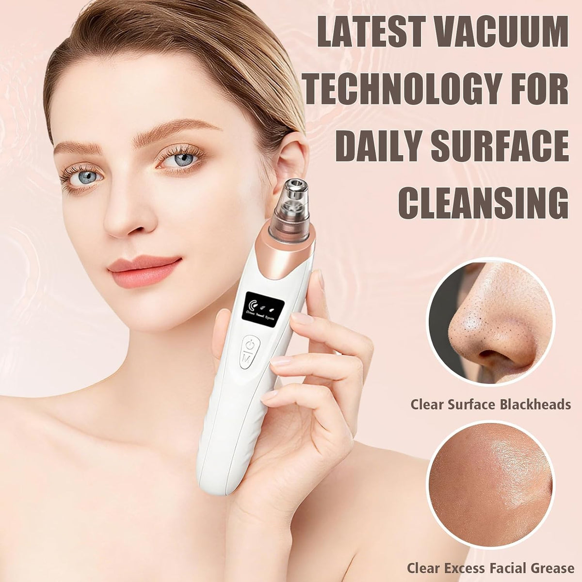 Gold Blackhead Remover Pore Vacuum Cleaner with 5 Suction Power Probes - Facial Skin Care Device