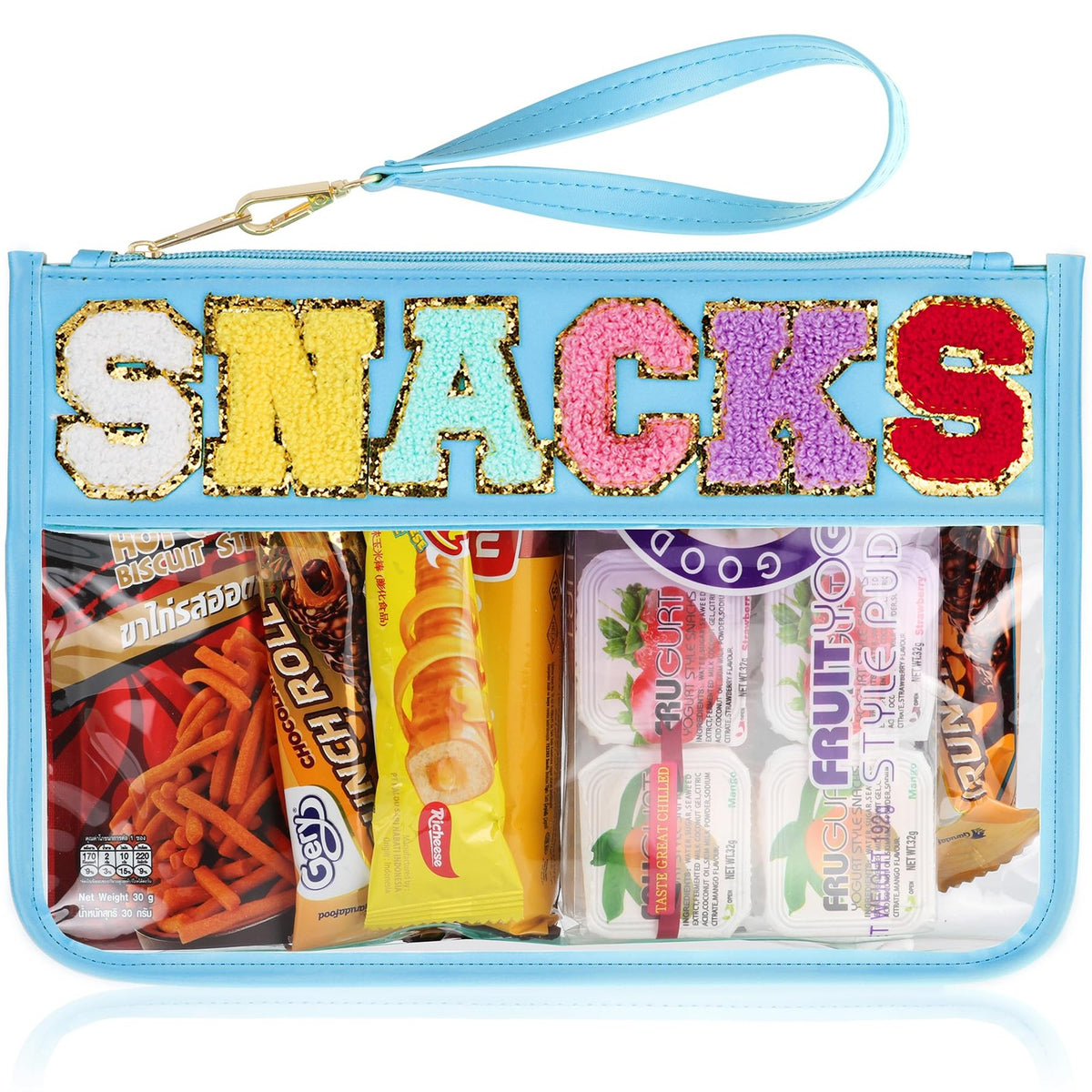 Clear Travel Makeup & Snack Pouch with Chenille Letter Zipper Waterproof