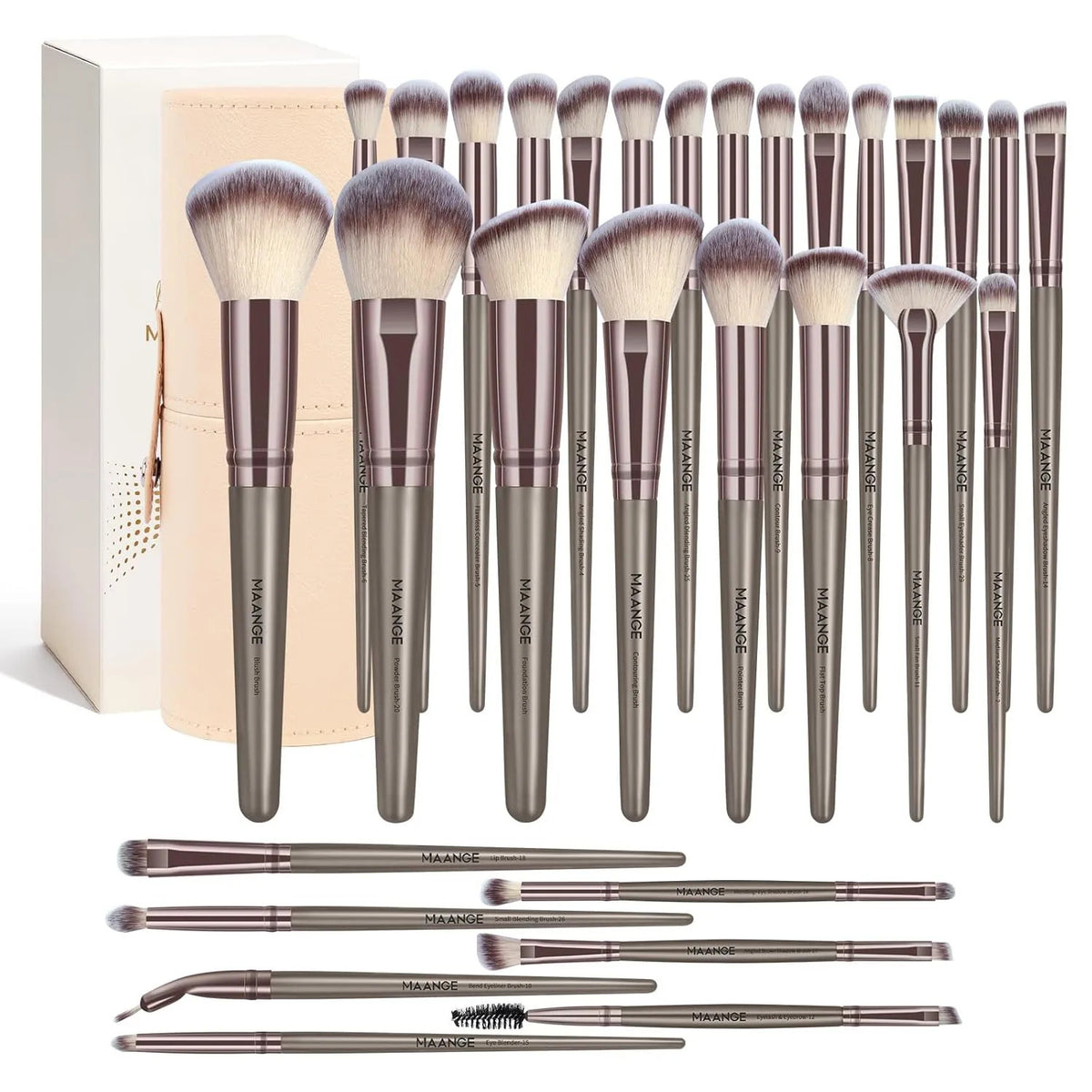 Maange 30-Piece Makeup Brush Set with Travel Case – includes 6 Face & 24 Eye Brushes