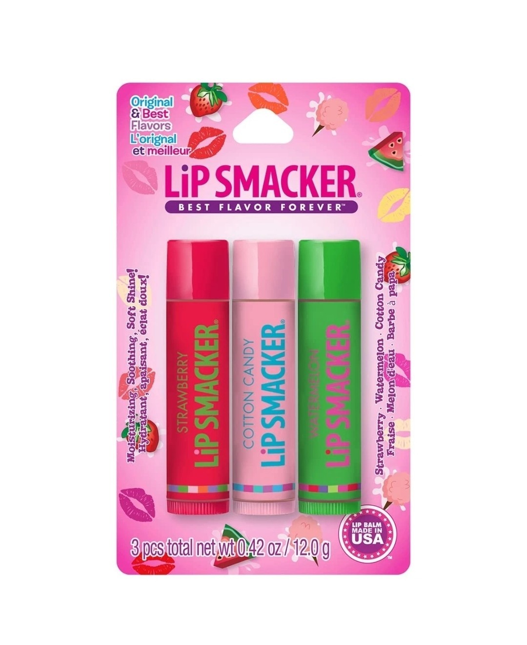 Lip Smackers Lip Balm Set - Flavored Lip Balm Collection with Strawberry, Cotton Candy & Watermelon