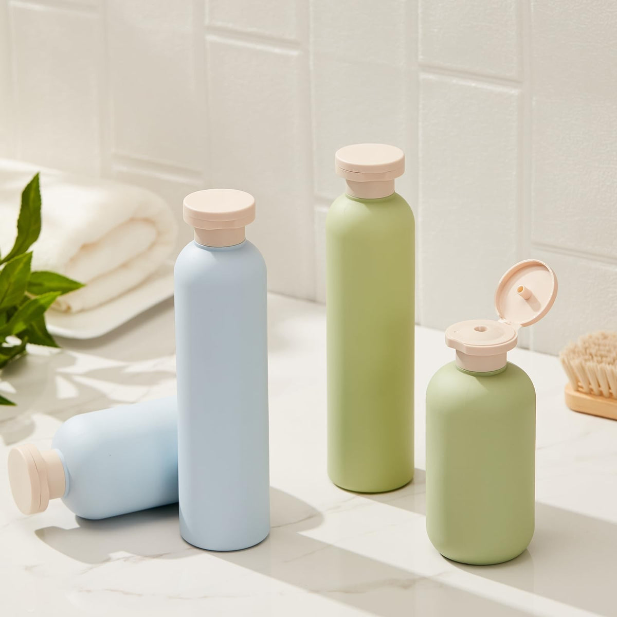 Refillable Squeeze Bottles with Pump & Flip Cap – 8.8 oz / 260 ml Travel Containers (Set of 3, HDPE, BPA-Free, Green)