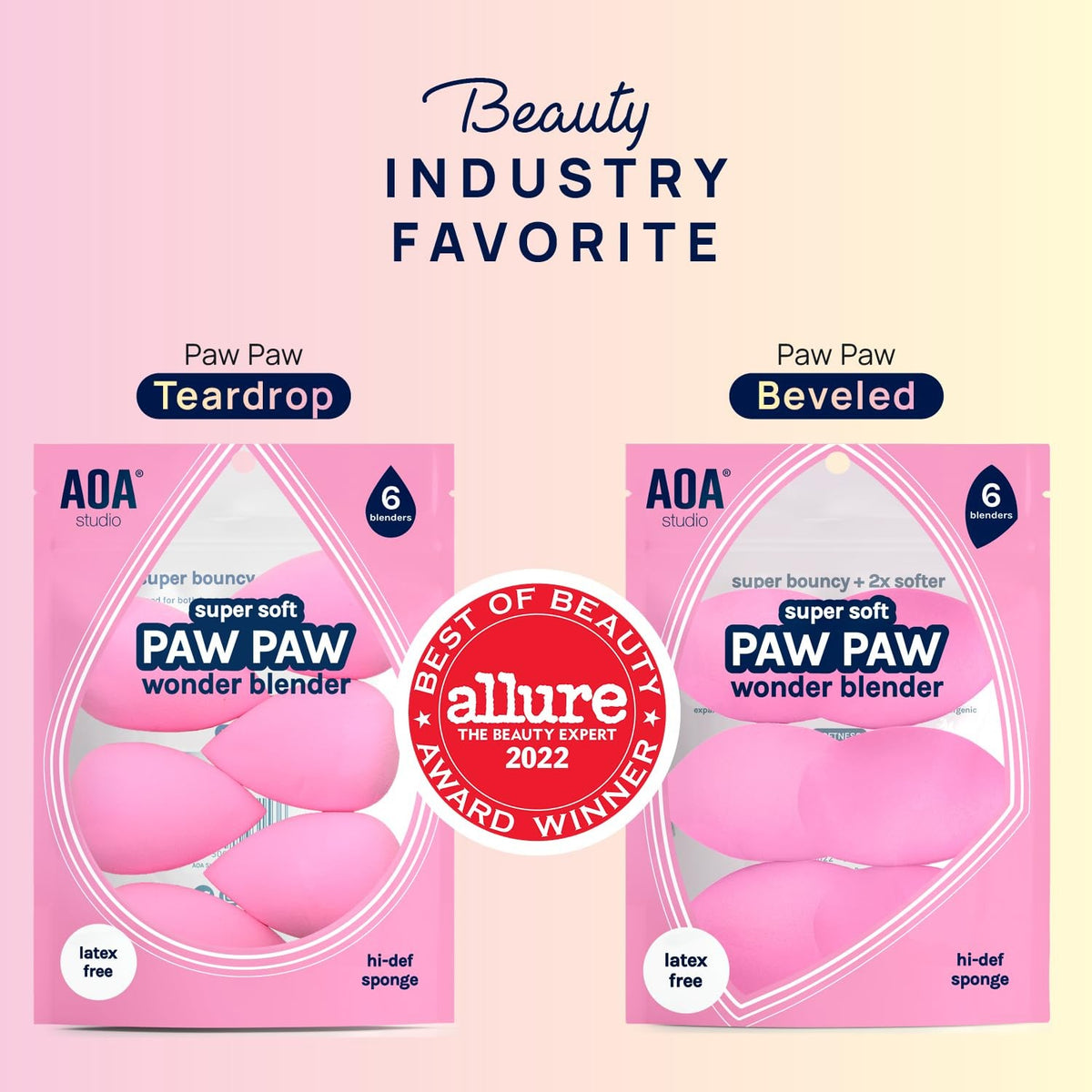 Makeup Sponge Set - 6 Pink Blender Sponges for Foundation & Concealer